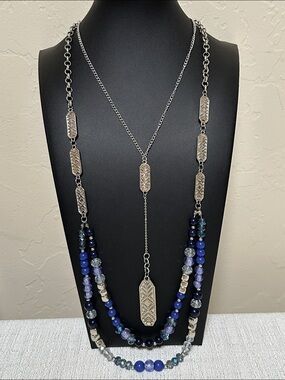 Jules B Long MultiStrand Silver& Blue Necklace